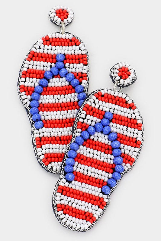American USA Flag Flipflops Beaded Dangle Earrings - Debs on 5th