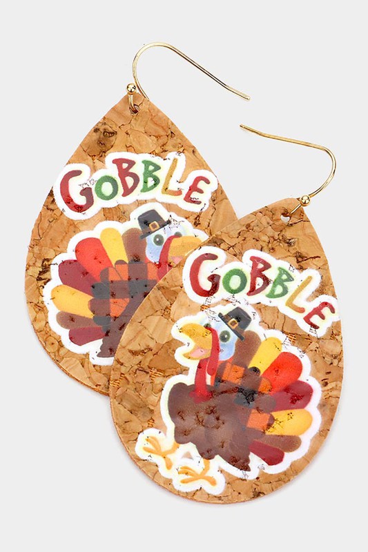 Thanksgiving Theme Message Cork Teardrop Earrings - Debs on 5th