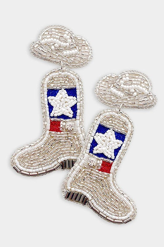 Felt Back Cowboy Boots Beaded Dangle Earrings - Debs on 5th