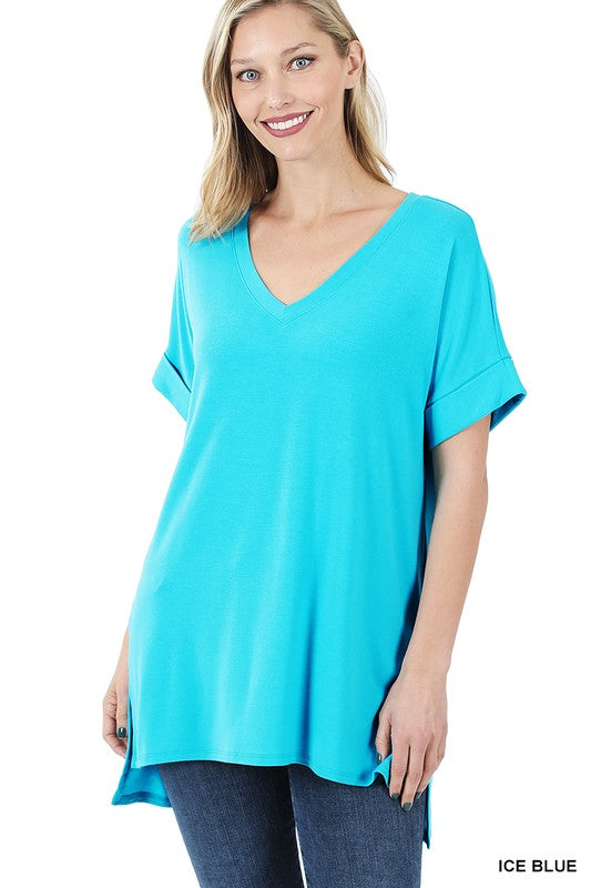 Rolled Short Sleeve Hi-Low Top - Debs on 5th