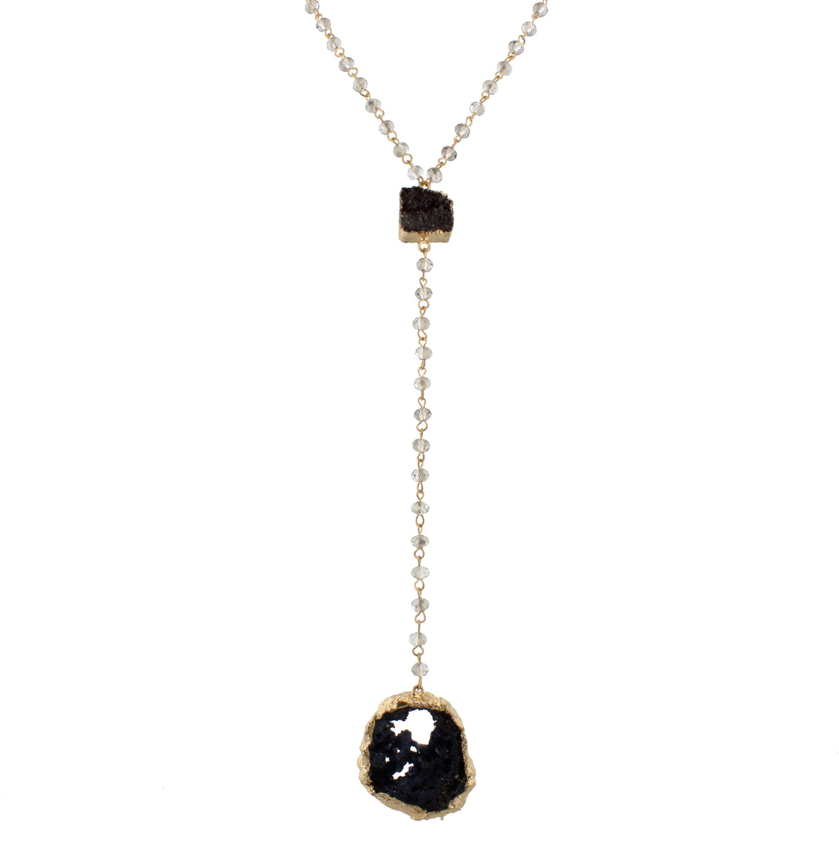 46" Hunter Green Beaded Lariat with Druzy - Debs on 5th
