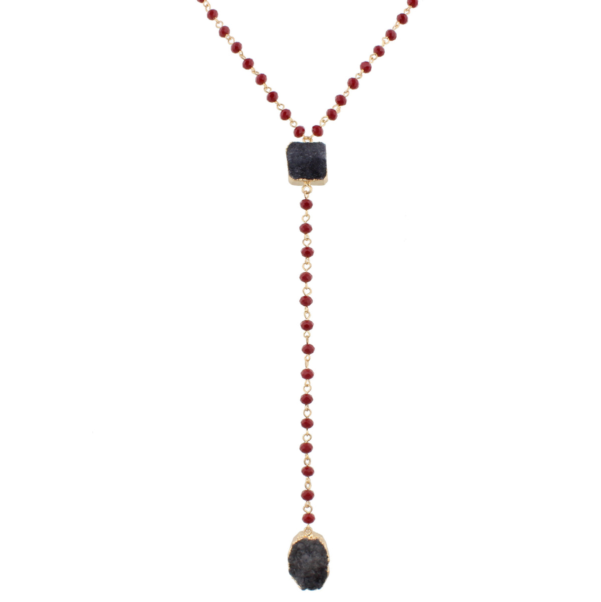 46" Hunter Green Beaded Lariat with Druzy - Debs on 5th