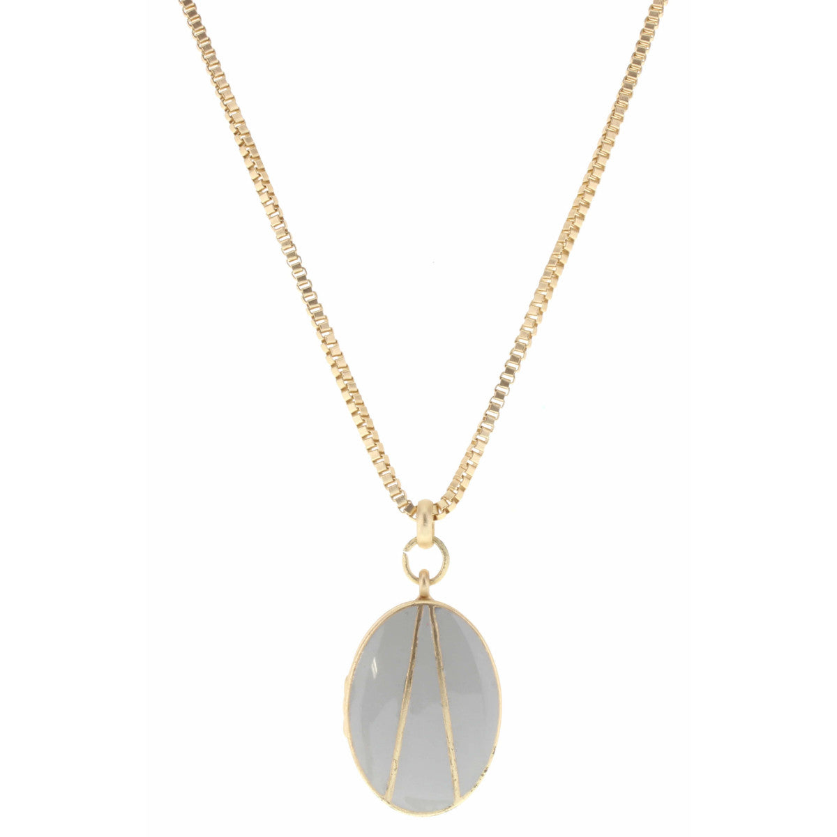 32" Grey Oval Epoxy Locket with Gold Line Detailing Necklace3" Ext. - Debs on 5th
