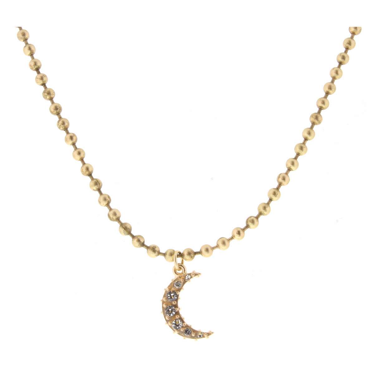 16" Clear Crystal Moon on Gold Ball Chain Necklace - Debs on 5th