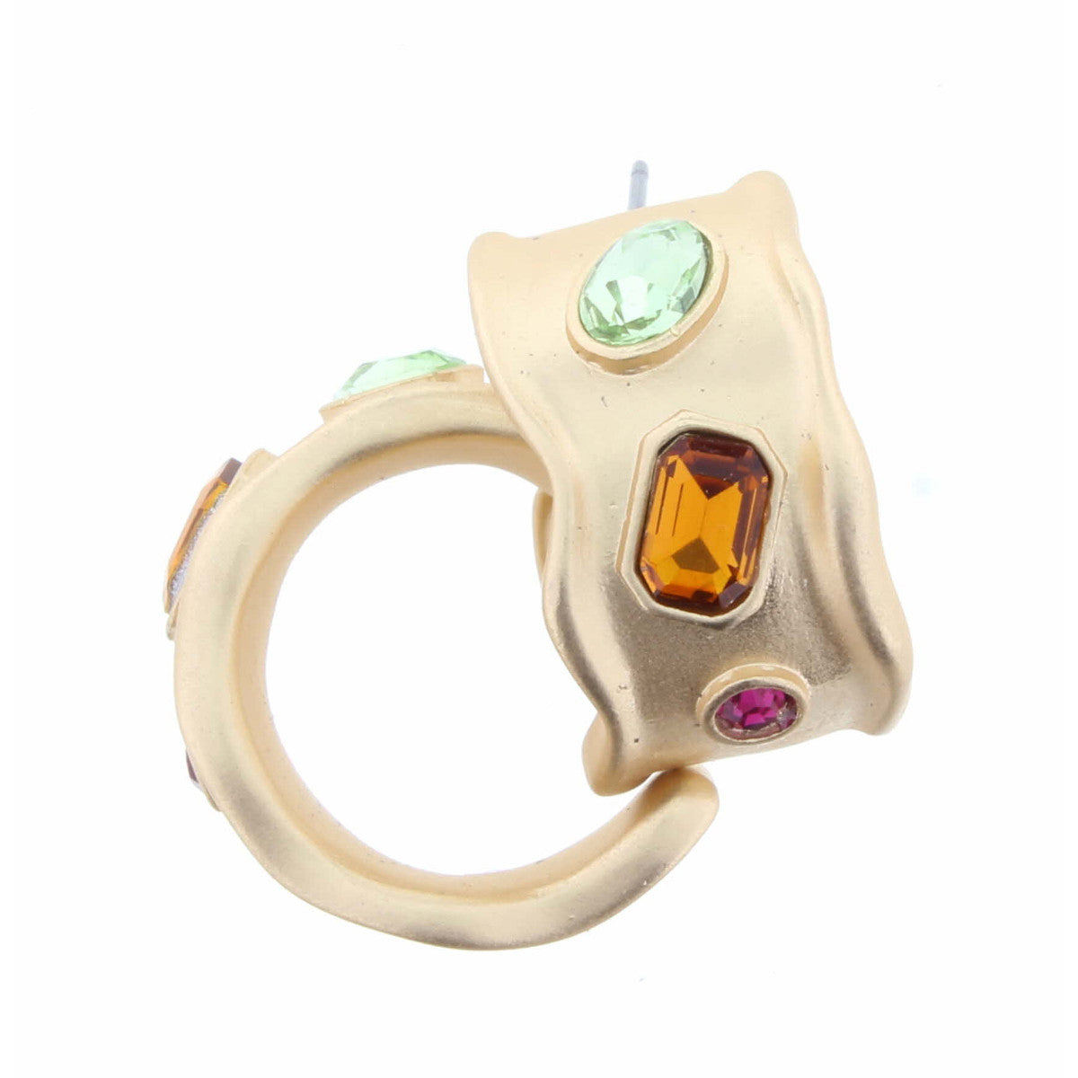 Gold Wavy Hoop With Multi Colored Crystal Inlay Earring - Debs on 5th