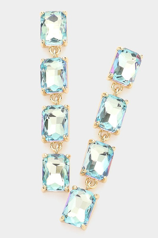 Emerald Cut Stone Link Dangle Evening Earrings - Debs on 5th