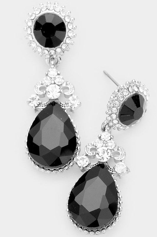 Glass Crystal Teardrop Dangle Evening Earrings - Debs on 5th
