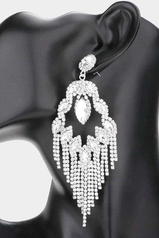 Marquise Stone Rhinestone Fringe Evening Earrings - Debs on 5th
