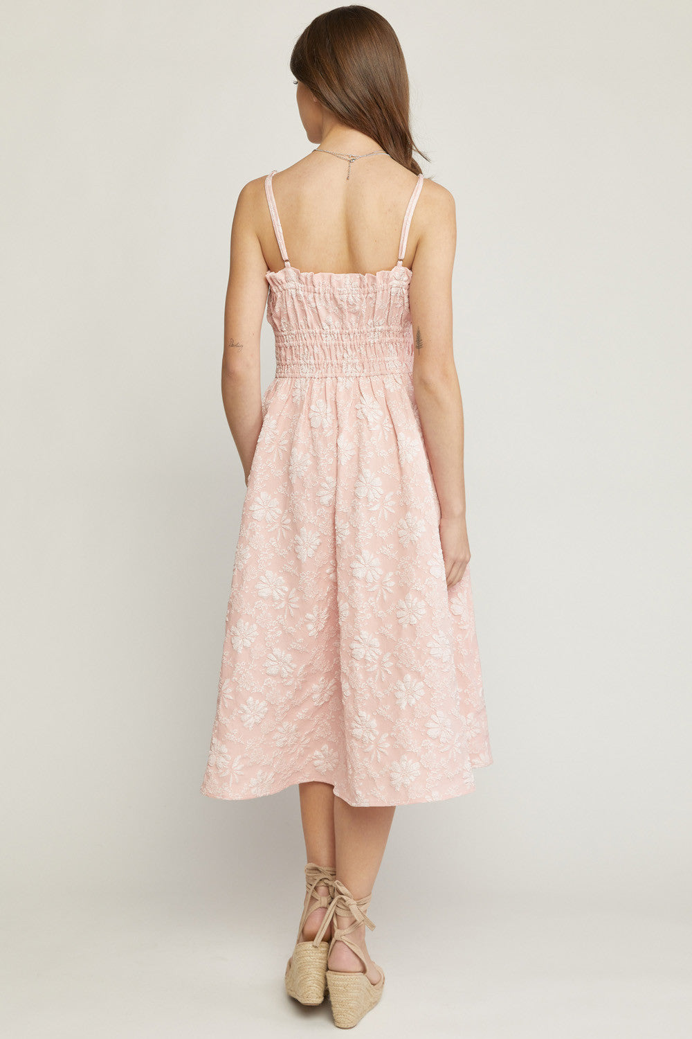 Floral Textured Spaghetti Strap Midi Dress - Debs on 5th
