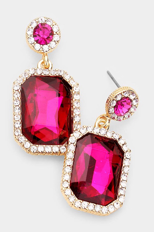 Rhinestone Rectangle Stone Evening Earrings - Debs on 5th