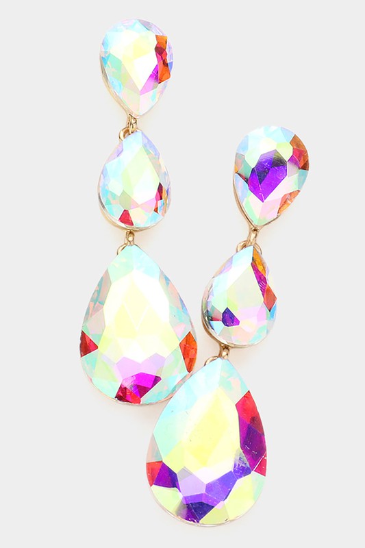 Triple Glass Crystal Teardrop Evening Earrings - Debs on 5th