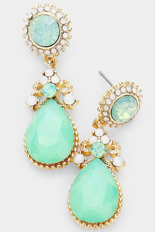 Glass Crystal Teardrop Dangle Evening Earrings - Debs on 5th