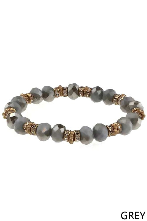 Glass Bead Rondelle Stretch Bracelet - Debs on 5th