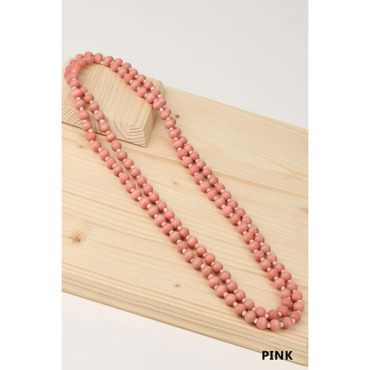 Wood Beaded Long Necklace - Debs Boutique  LLC